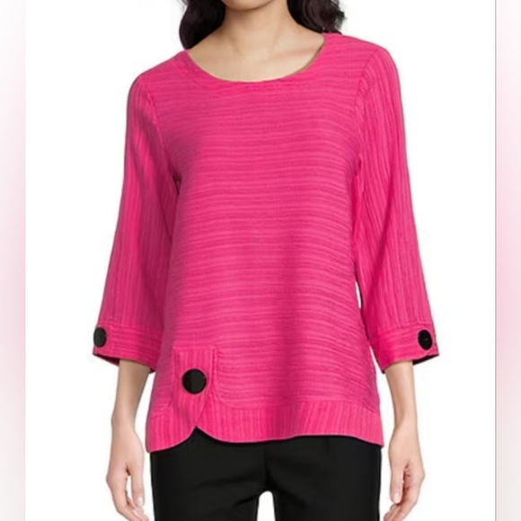 Ali Miles (Size Lp) Pink Ribbed 3/4 Sleeve Oversized Accent Buttons Tunic Blouse - Picture 13 of 13